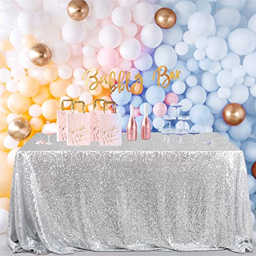 90x156 Inch Silver Sequin Table Cloth - Rectangular Holiday & Party Decor
