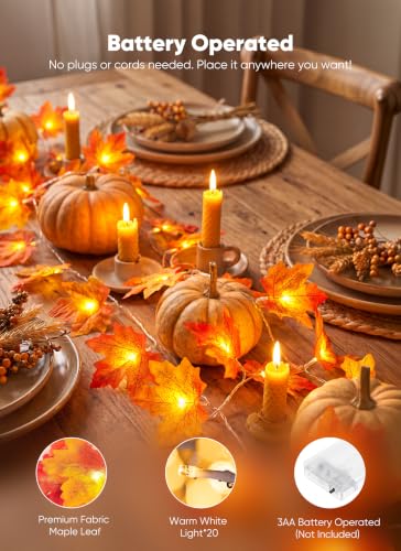 6 Pack Fall Maple Leaf Garland String Lights - Battery Operated Indoor Outdoor Decor