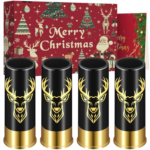 Black Deer Head Shot Glass Set of 4 with Christmas Gift Box - Rustic Wildlife Liquor Cups