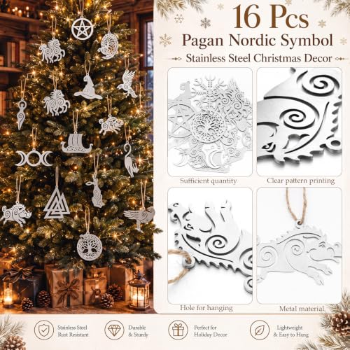 16pcs Viking Norse Rune Christmas Tree Ornaments - Scandinavian Holiday Decor
