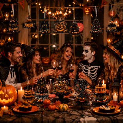 12Pcs Halloween Wooden Ornaments Set - Gothic Spooky Cake Decorations - Classic-4