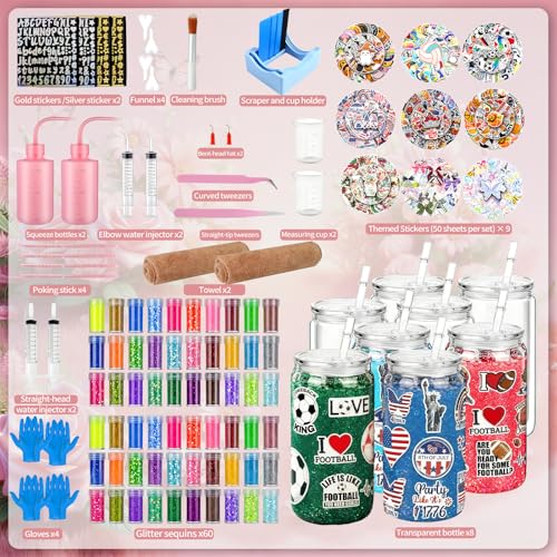 122-Piece Snow Globe Tumbler DIY Kit - 16oz Double Wall Cups, Glitter & Stickers