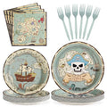 Pirate Party Decorations Set for Kids - 96 Pieces Including Plates & Utensils - Map & Skeleton Theme - Variation: 96pcs Children Map Plates