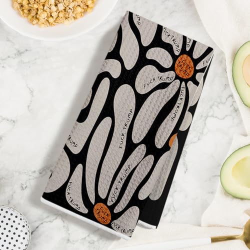 Funny Trump Kitchen Towel Set - Floral Hand Towels, Multi 1517 - 2 Pcs