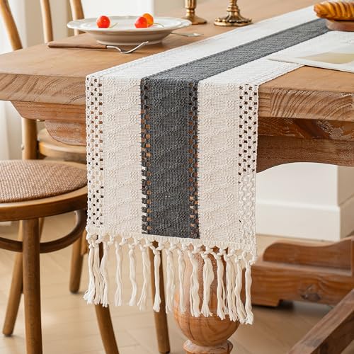 Farmhouse Table Runner 12x60 Grey Fall Home Decor - Rustic Boho Style