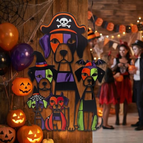 Halloween Dog Wall Art - Purple Metal Autumn Decorations for Home