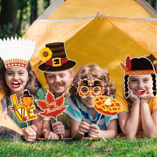 25Pcs Thanksgiving Photo Booth Props Set - Fall Party Decorations & Selfie Accessories