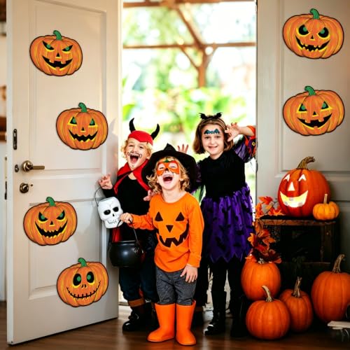 Halloween Pumpkin Cardboard Cutouts Set - 12 Large Decorations with Jack-o-Lantern Faces - Pumpkin Variation