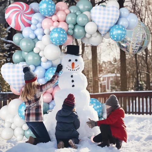 Pink Blue Snowflake Balloon Arch Kit - Wonderland Holiday Party Decorations