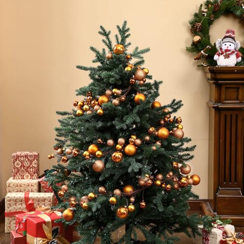 Christmas Ornament Garland - 6 Ft Orange Decorative String of Bulbs - 2 Pack