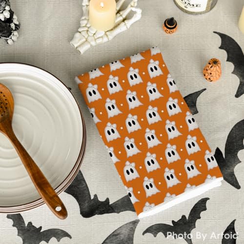 Orange Ghost Halloween Kitchen Towels Set of 4 - 18x26 Inches, Soft & Absorbent