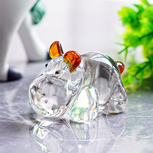 Crystal Animal Figurine - Handmade Cock and Hippopotamus Ornament Gift for Animal Lovers