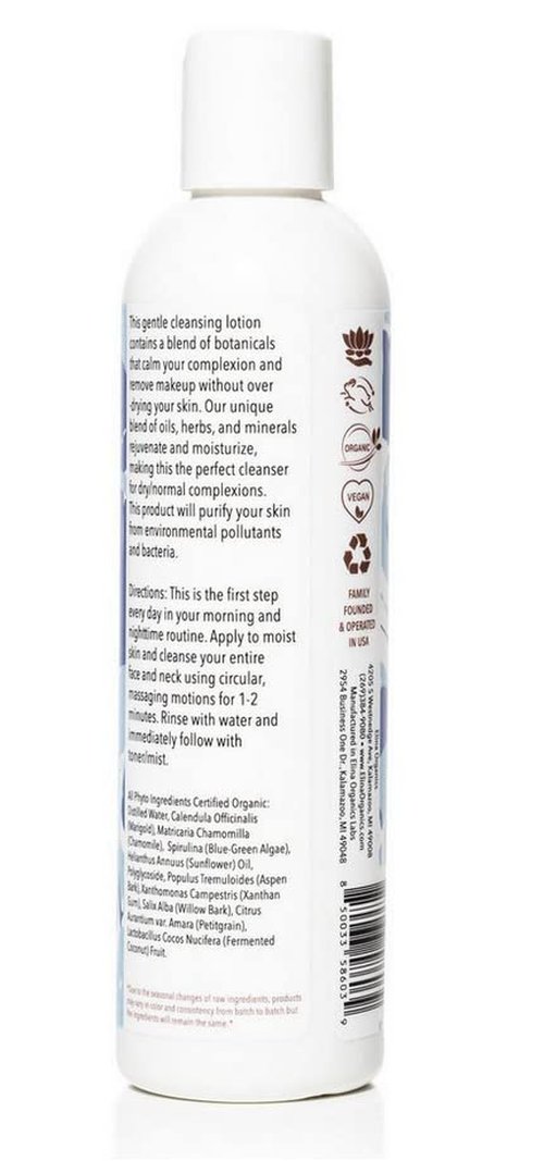 Elina Organics Botanical Cleanser, 8oz – Gentle, Hydrating Face Wash with Spirulina & Willow Bark – Organic and Vegan – Removes Makeup & Impurities – For Normal & Dry Skin