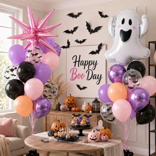 Pastel Halloween Balloons Set - Pink & Purple Spooky Party Decorations