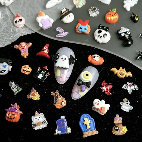 Blue Halloween Ghost Pumpkin Nail Charms 3D Rhinestones for Nail Art - 100 Pcs