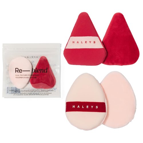 HALEYS Dual-Sided Powder Puff 2 Pack, 2 Full Size plush and sponge sides, Reversible Elastic Bands, Streak-Free, Easy Blending, 2 Shapes for Powder, Liquids, Creams, Washable & Reusable, Cruelty-Free