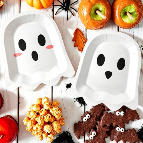 Halloween Ghost Paper Plates - White 9.84 Inch Disposable Party Dinnerware - 50 Pack