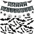 Halloween Banner with Spider Garland and Bat Wall Decals - Indoor Party Decorations