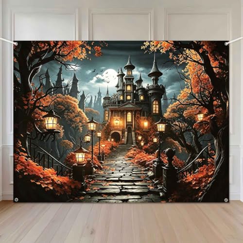 Halloween Castle Backdrop 8x6ft Haunted House Photo Booth Banner - Castle / 8x6ft