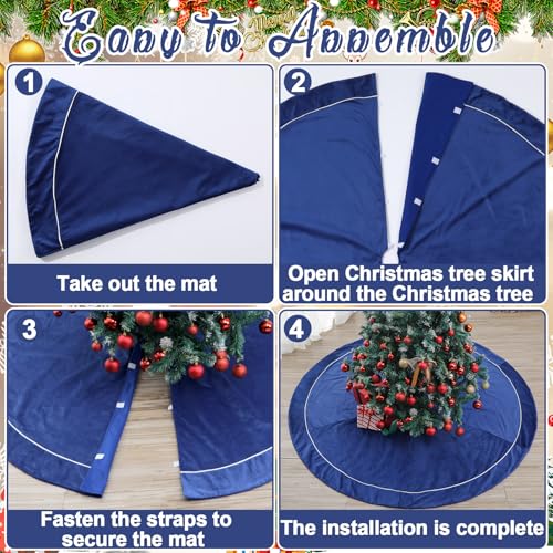 Blue Velvet Tree Skirt 72 Inch for 7.5-12 Ft Christmas Trees - Luxury Holiday Decor - Blue / 72inch