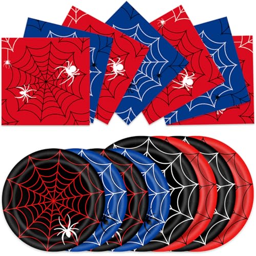 Multicolor 40pcs Spider Web Party Supplies Set - Includes Plates & Napkins