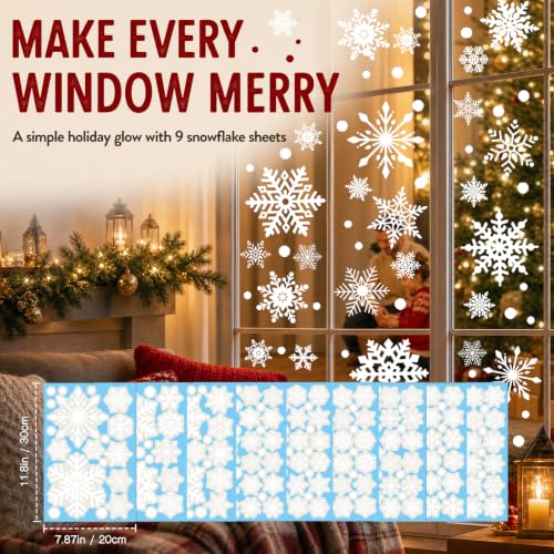 216pcs Christmas Snowflakes Window Clings Decorations - Winter Holiday Decor