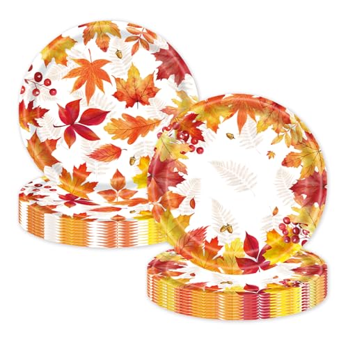 Maple Leaf Fall Paper Plates Set - 50 Disposable 7 Inch Party Supplies