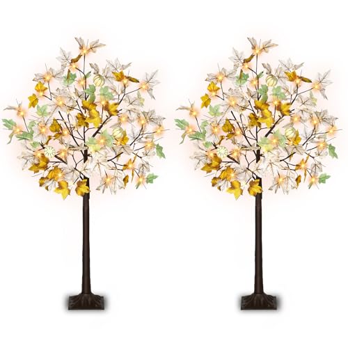 Lighted Artificial Fall Tree with Timer - 4FT White Maple Decor for Autumn & Halloween