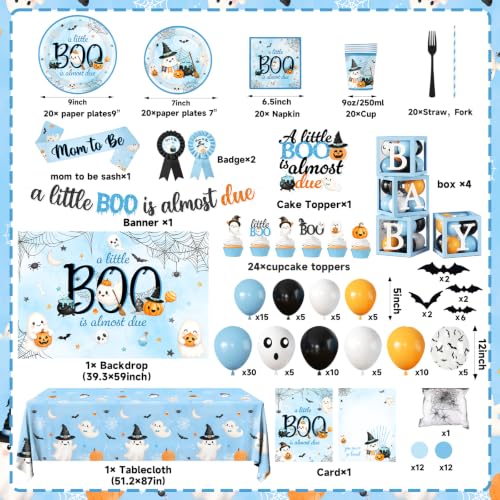 Blue Halloween Baby Shower Decorations Set - Includes Plates, Banner, Balloons & More