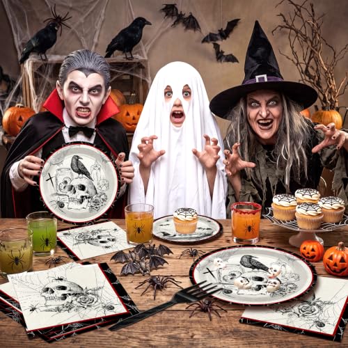Halloween Gothic Party Plates and Napkins Set - 96 Pieces for Haunted Events
