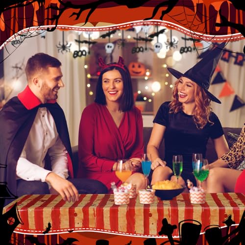 14.2 x 3.4 Inch Creepy Carnival Tablecloth Roll - Bloody Red & White Stripes for Halloween Party Decorations