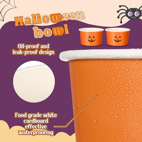 24 Pack 16 oz Disposable Halloween Pumpkin Snack Cups - Black & Orange