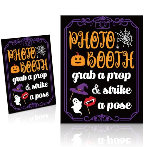 Halloween Photo Booth Sign with Stand - Happy Fall Party Decor