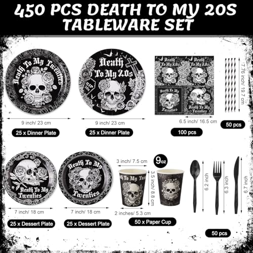 Black and White Gothic Tableware Set for 50 Guests - Death to My 20s Variation