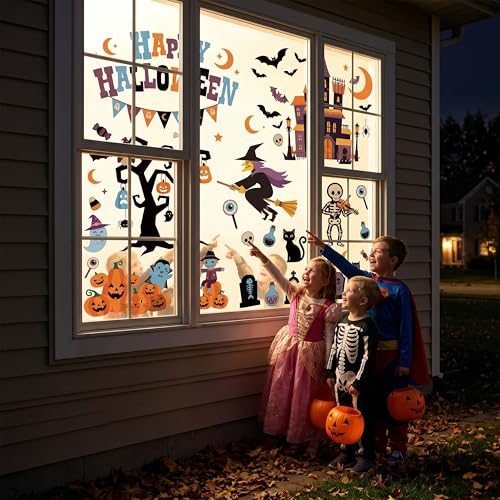 Multicolour Halloween Window Clings Decorations Indoor Reusable Static Stickers Set