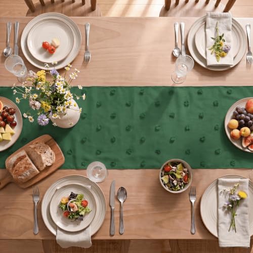 Forest Green Pom Pom Tulle Table Runner - 12x72 Inch Christmas & Holiday Decor