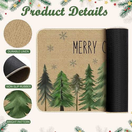 Christmas Kitchen Rugs Set of 2 - Merry Christmas Tree Farmhouse Floor Mats - Tree-01