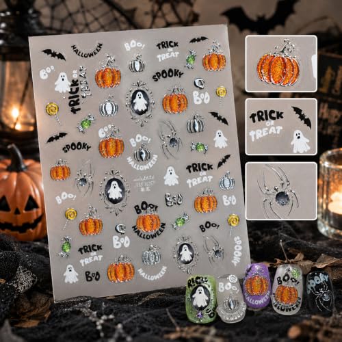 Halloween Nail Stickers 3D Embossed Ghost Pumpkin Skull - Style-36