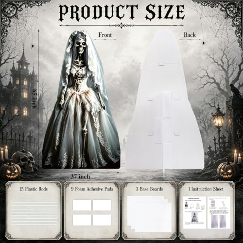 Halloween Ghost Bride Cardboard Cutout - Spooky Skeleton Woman Standee for Haunted House & Yard Decor