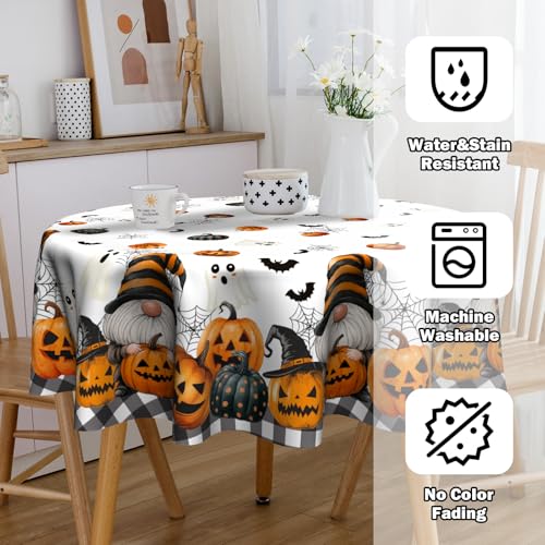 Halloween Pumpkin Gnome Round Tablecloth 60 Inch Fall Autumn Decorations