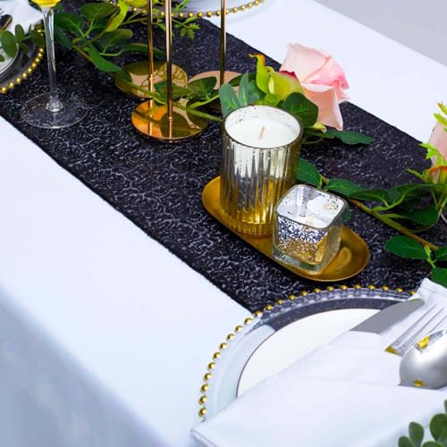 Black Sequin Table Runner 12x72 Inches - Pack of 12 - Elegant Party Decor