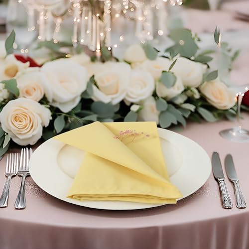 Set of 8 Pale Yellow Cloth Napkins - Washable & Absorbent Table Linens