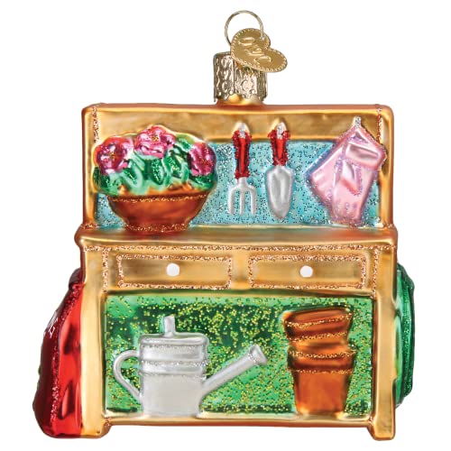 Old World Christmas Handcrafted Glass Potting Bench Ornament for Christmas Tree - Garden Collection