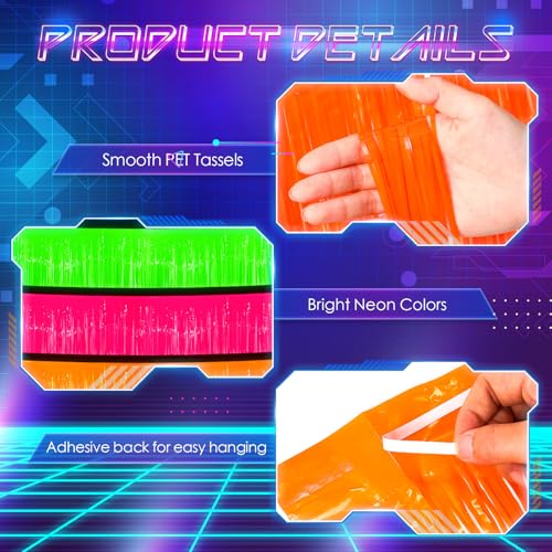 Multicolor Glow in The Dark Party Supplies Foil Fringe Garland - 24 Pack