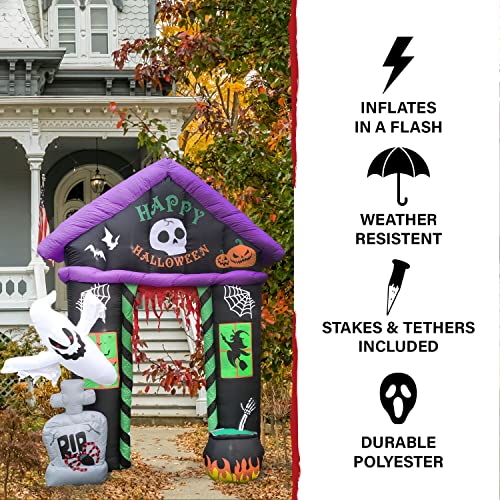9-ft Haunted House Arch Inflatable with Lights Halloween Outdoor Decorations - Happy Halloween Variation