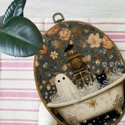 Halloween Ghost Black Cat Wall Art Decor Framed - 8.6x11.4 Inches - Variation 32