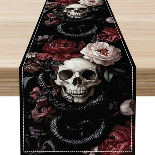 Gothic Floral Skull Table Runner - Rustic Halloween Decor for Dining, 13x72 Variation of THIS listing