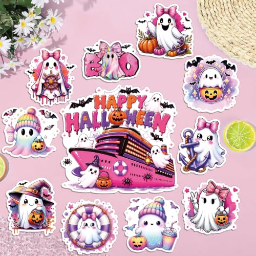 Pink Ghost Halloween Cruise Door Magnets Set - 11 Pcs Fall Party Decor