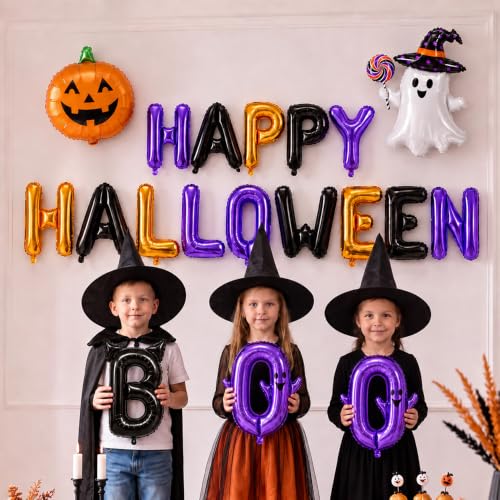 Halloween Balloon Decorations Set with Ghost, Pumpkin & Letter Balloons