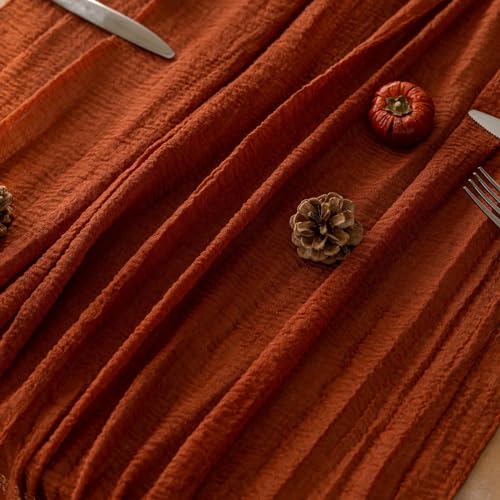 Fall Thanksgiving Table Runner 120 Inch Terracotta Cheesecloth Decor - Keketoarrange Variation